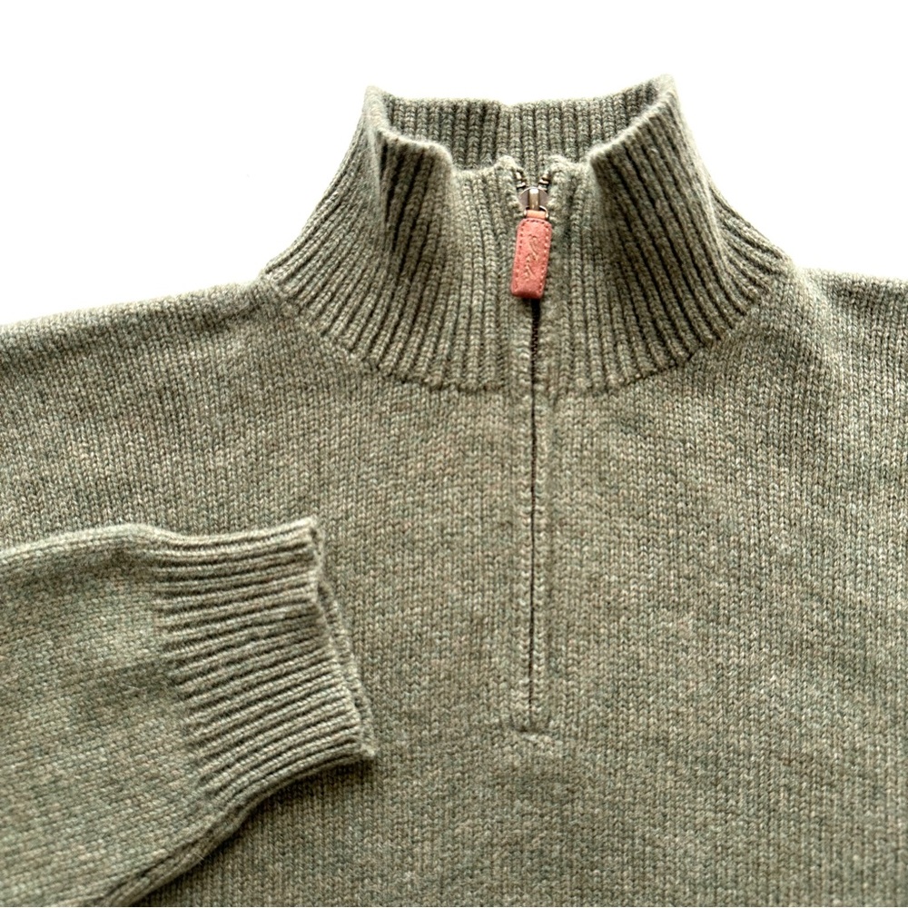 POLO by Ralph Lauren Italian Yarn 100% Lambs Wool Quarter Zip Sweater XL Green